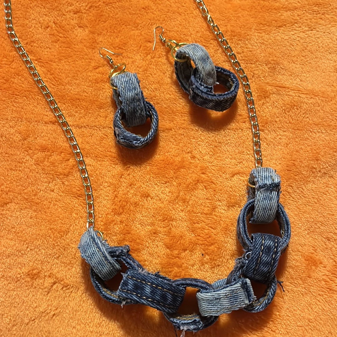Denim earrings and necklace