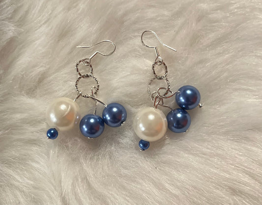 Blue and white faux pearl dangle